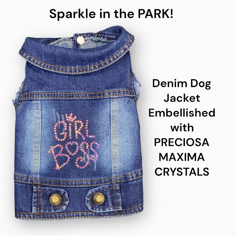 Super Cute Denim Dog Jacket with PRECIOSA MAXIMA CRYSTALS